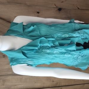 Allison Taylor button blouse, aqua, Size M
